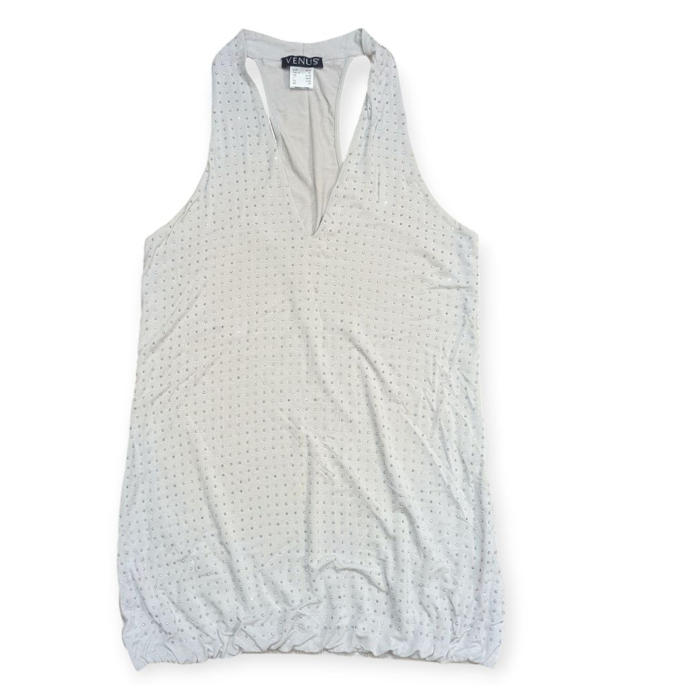 Venus Light Gray Rhinestone V Neck Tank Top XS